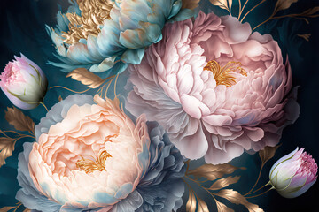 Beautiful peonies, abstract floral design for prints, postcards or wallpaper