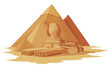 Egypt pyramids with sphinx scenery, symbol of ancient Egypt. Historic sight showplace attraction. Famous historical landmark place in Giza. Ancien architecture in sand dunes