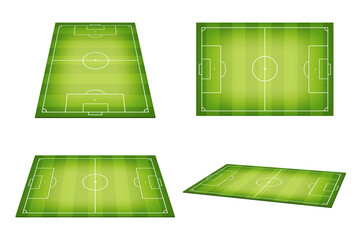 soccer field with marking in different shapes. football fields with trampled down grass. top view, s