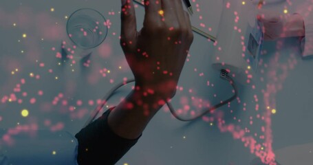 Aufkleber - Animation of dna strand and spots over diverse doctor and patient