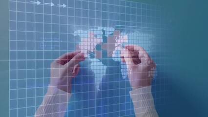Aufkleber - Animation of cardiograph over hands holding puzzle pieces on blue background