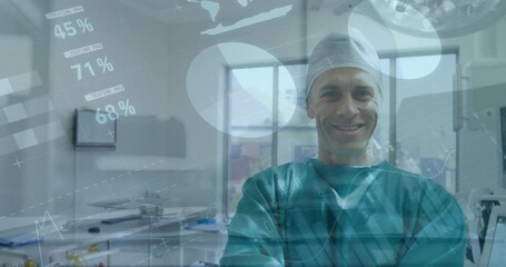 Poster - Animation of data processing over caucasian male doctor