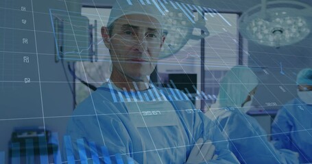 Poster - Animation of data processing over caucasian male doctor