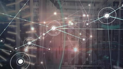 Poster - Animation of network of connections with icons and data processing over server room