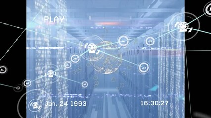 Poster - Animation of network of connections with icons and interference over server room