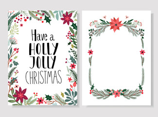 Wall Mural - christmas set with greeting card, invitation, poster, floral frame, winter seasonal design and hand 