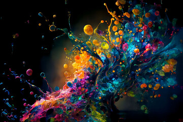 Abstract of rainbow paint exploding and splashing with vivid colours.