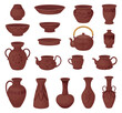 Clay Pottery and Ceramic Brown Vessel or Containers Big Vector Set