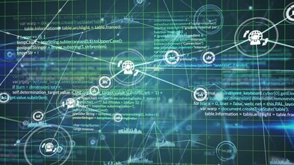 Poster - Animation of network of connections with icons over grid