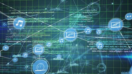 Poster - Animation of network of connections with icons over grid