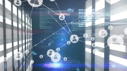Poster - Animation of network of connections with icons over server room