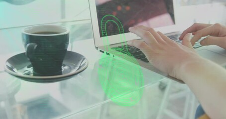 Poster - Animation of online security padlock over woman using laptop