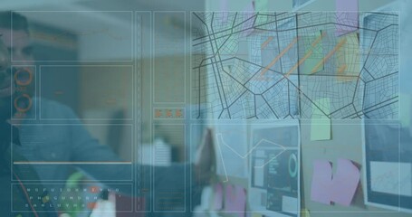 Poster - Animation of data processing over african american businessman in office