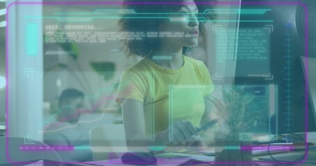 Poster - Animation of data processing over businessman working in office