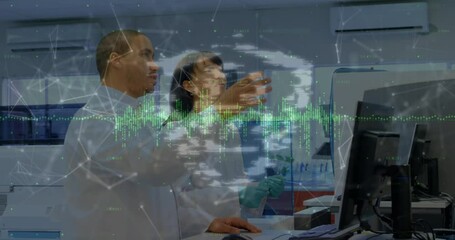 Poster - Animation of security padlock and network of connections over business people