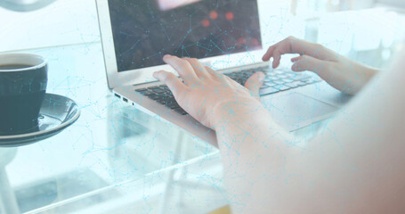 Poster - Image of data processing over woman using laptop