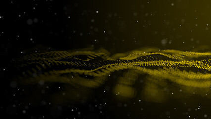 Poster - Textured wave of particles. Visualization of technological connections. Molecular connection of particles in space. A wave of atoms. 3d rendering.