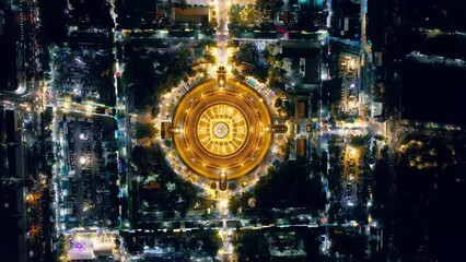 Wall Mural - Majestic golden pagoda of Phra Pathom Chedi glowing among the festival lights around the roundabout road in downtown at Nakhon Pathom