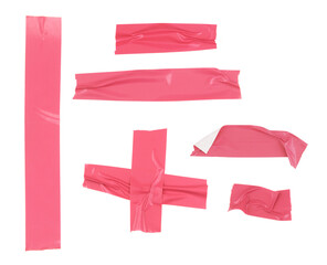 Wall Mural - Several pink adhesive tapes strips isolated on white background	