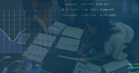 Poster - Animation of financial data processing over business people in office