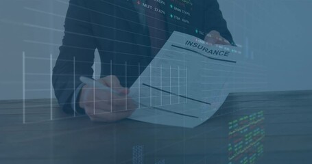 Poster - Animation of financial data processing over business people in office
