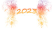 2023 mit Feuerwerk rechts und links transparenter Hintergrund