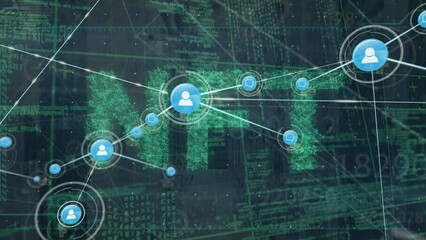 Poster - Animation of network of connections with people icons with data processing