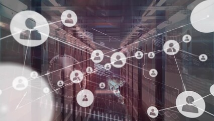 Poster - Animation of network of connections with people icons with data processing