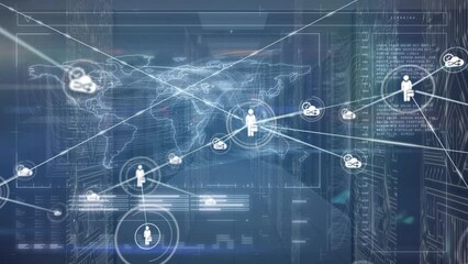 Poster - Animation of network of connections with people icons with data processing