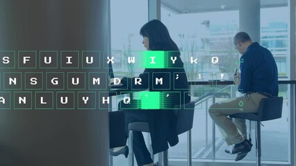 Poster - Animation of data processing over business people in office