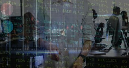 Poster - Animation of financial data processing over business people in office