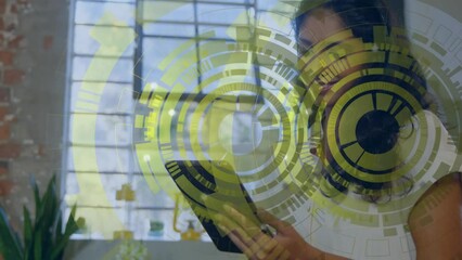 Poster - Animation of data processing over woman using tablet