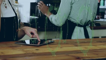 Poster - Animation of data processing over woman using tablet