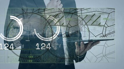 Poster - Animation of data processing over man using tablet