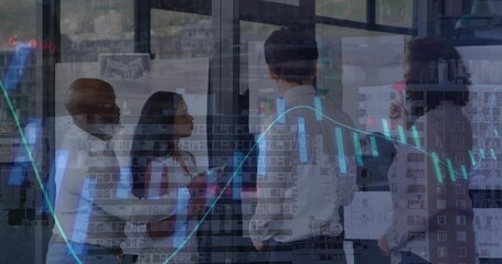 Poster - Animation of financial data processing over business people in office