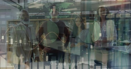 Poster - Animation of financial data processing over business people in office