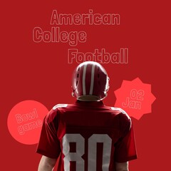 Poster - Composition of american college football text over caucasian male american football player