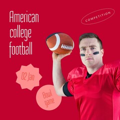 Poster - Composition of american college football text over caucasian male american football player
