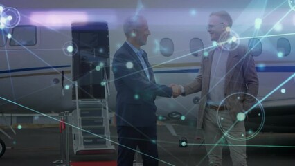Poster - Animation of network of connections over businessmen by plane