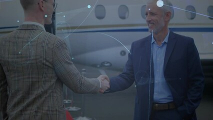 Poster - Animation of network of connections over businessmen by plane