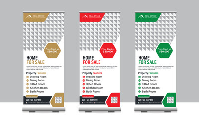 Wall Mural - Real-estate-business-roll-up-banner-design-vector-file with logo