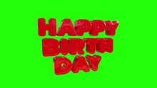 Red Happy Birthday Wiggle, Floating Text On Green Background
