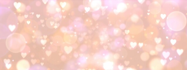 Wall Mural - greeting card glow hearts - abstract festive pink gold light background with hearts - concept mother