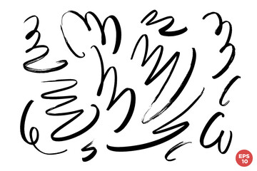 Poster - Marker drawn scribble vector set. Childish drawing. Hand draws calligraphy swirls. Curly brush strokes, marker scrawls as graphic design elements set.