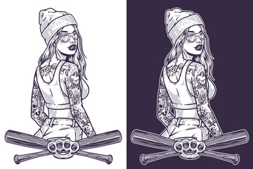 Poster - Beauty tattoo girl sticker monochrome