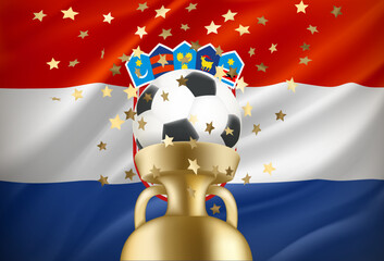 Wall Mural - Winner of the game concept. Soccer ball with golden prize. 3d vector illustration 

