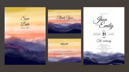 Wall Mural - wedding invitation with watercolor morning landscape view