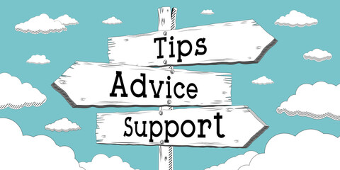Wall Mural - Tips, advice, support - outline signpost with three arrows