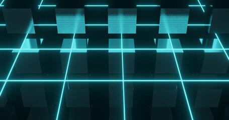 Sticker - Render with blue cubes with lasers and reflections