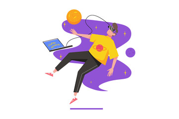 Aufkleber - Cyberspace concept in flat design. Man in virtual reality headset explores space simulation. Augmented reality technologies in education. Illustration with isolated people scene for web banner